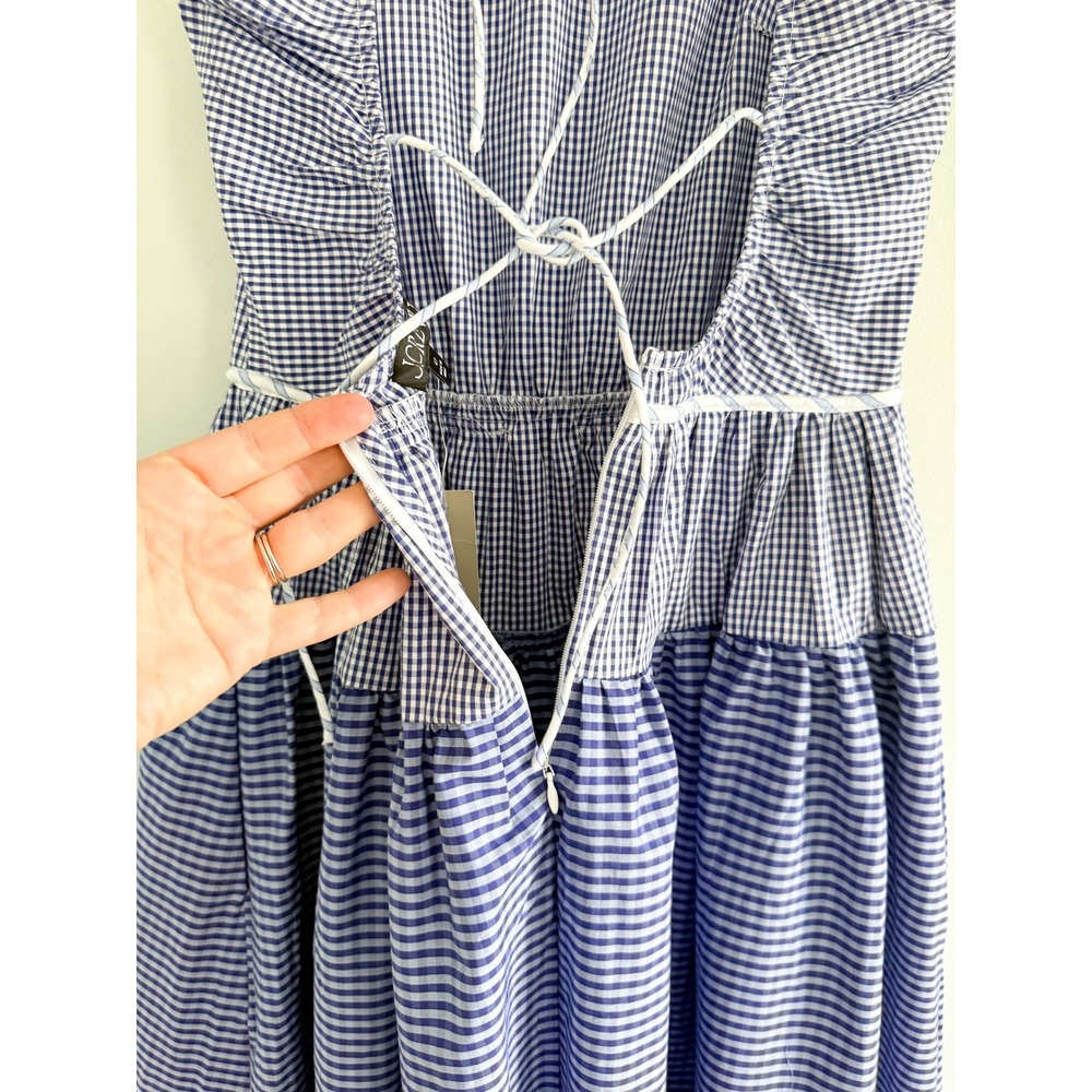 J.Crew | NWT Open-Back Midi Dress in Mixed Blue Gingham Cotton | Sz T4 - Picture 10 of 11